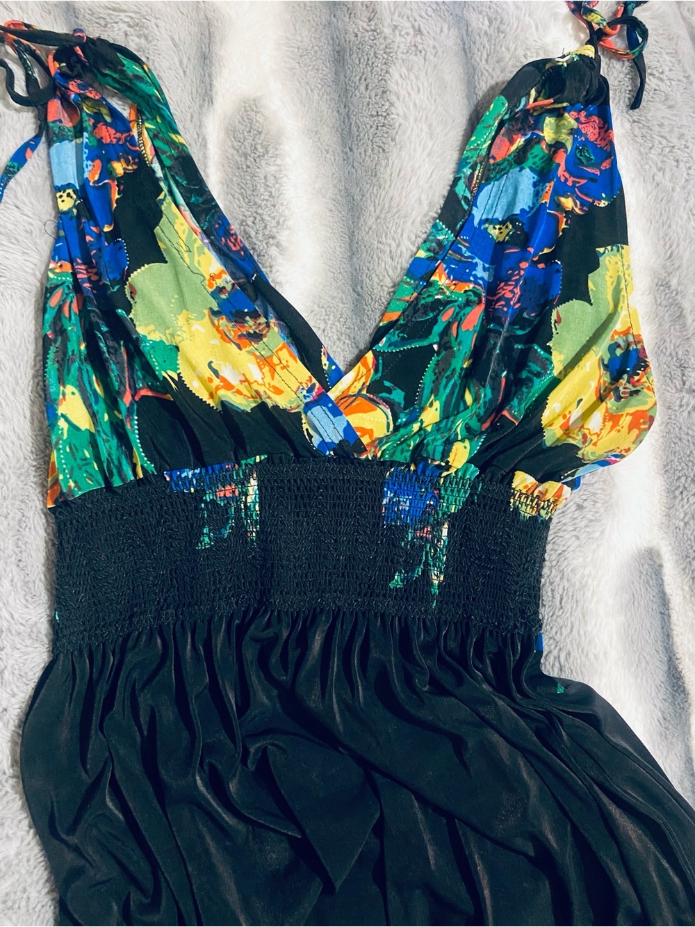 Floral V-Neck Maxi Dress with Smocked Waist